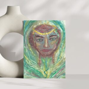 A drawing of an aggel in green colors