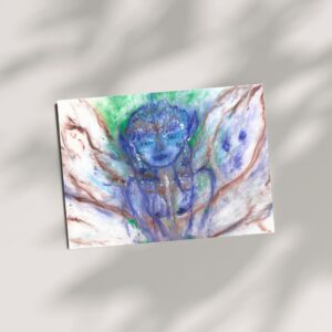 A4 oil pastel painting titled Earth Fairy of Empowerment, featuring a purple fairy with brown wings and a bare torso.