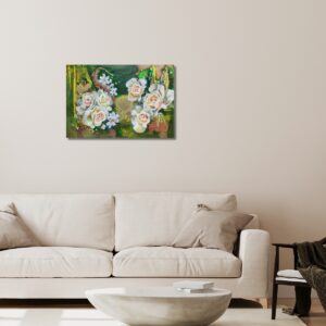 Rose 11 – Green Garden of happiness | Original painting on canvas 50 x 70 cm