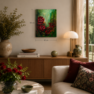 Rose 14 – Crimson garden of Eve  | Original painting on canvas 50 x 40 cm