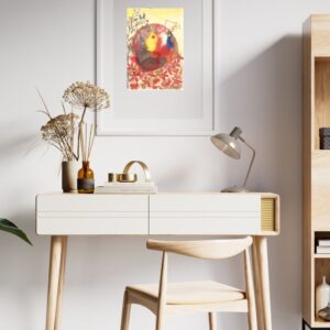 A framed Aries watercolor and acrylic painting displayed in a modern interior setting.